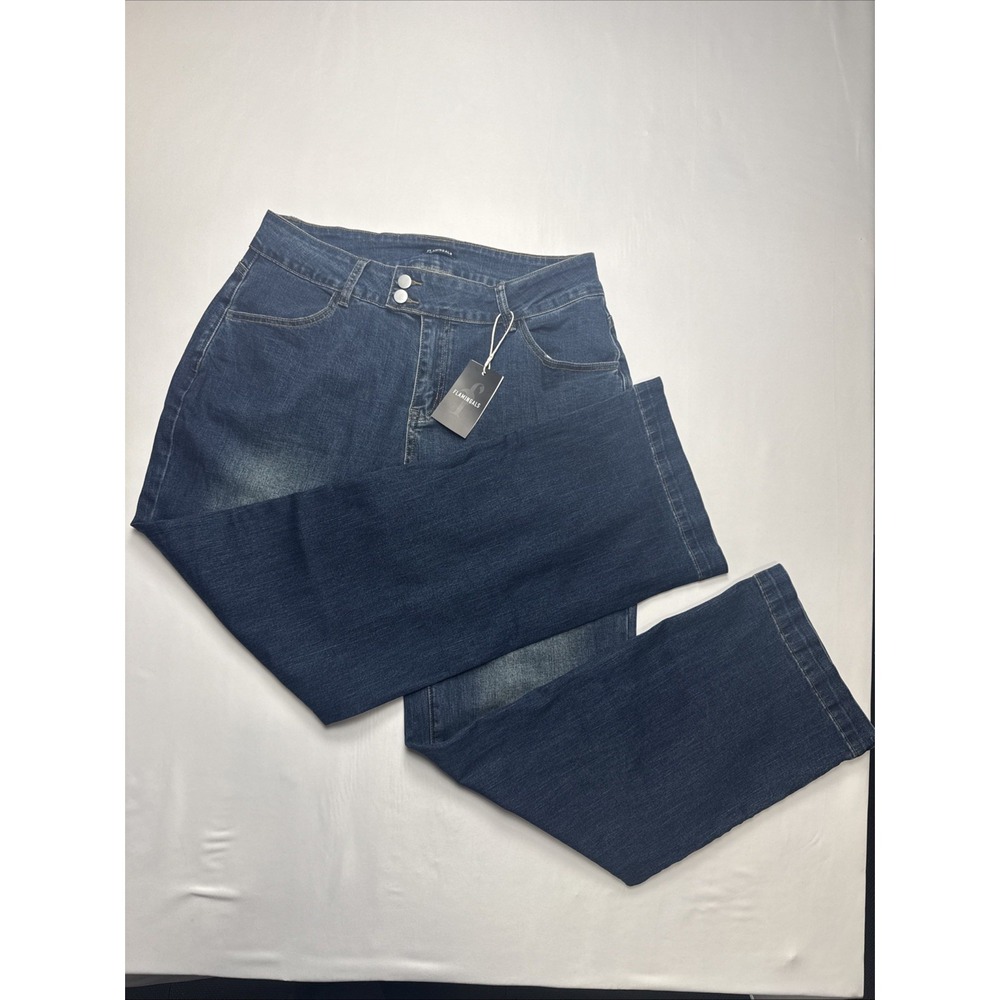 Flamingals Womens Wide Leg Jeans Dark Wash Double Button Stretch Denim Size M - Picture 2 of 10